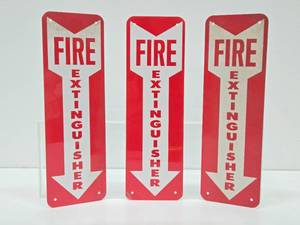 lot 271 image: 3 Vintage 1950s-60s Tin Fire Extinguisher Signs