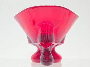 lot 342 image: Vintage Mid Century VIKING Glass Ruby Red 3-Footed Pedestal Bowl or Compote