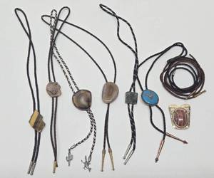 lot 313 image: Group of Southwestern Bolo Ties wPolished Gemstones Agates etc