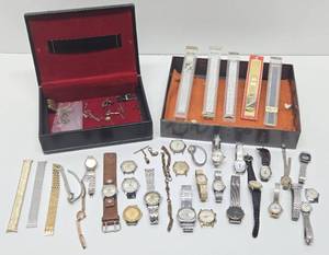 lot 321 image: Estate Lot of Assorted Mostly Mens Vintage Watches Bands etc