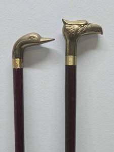 lot 326 image: 2 Canes or Walking Sticks w Solid Brass Duck &amp Eagle Handles