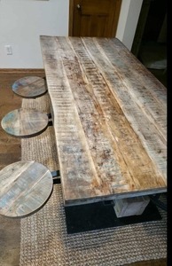 Fantastic Reclaimed Wood &amp; Iron Dining Table w/6 Swing-Out Seats