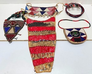 lot 32 image: Group of Vintage African Beaded Objects Masks etc