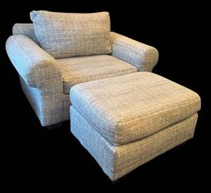 LL  - Neutral Oversized Upholstered Armchair with Ottoman