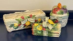 lot 11R image: LL  - Fitz & Floyd Herb Garden Canister, Serving Dish and Planter Set