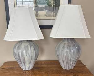 lot 13R image: FR - Pair of Drip Glaze Table Lamps
