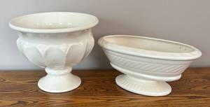 lot 33R image: DR - Two Vintage White Ceramic Planters by Haeger and More