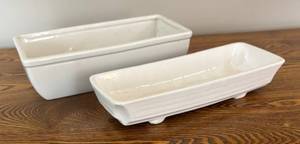 lot 42R image: DR - Set of 2 Vintage White Pottery Planters by Norton and USA Pottery