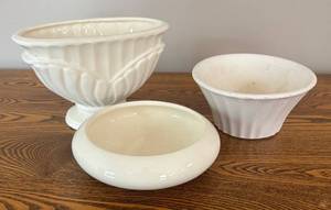 lot 54A image: DR - Set of 3 Vintage White Ceramic Planters by Haeger and More