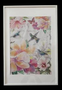 lot 58R image: U - Framed Floral and Hummingbird Print