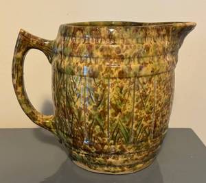 lot 74R image: LL  - Vintage Morton Pottery Spongeware Barrel Pitcher