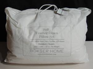 lot 25 image: 2 Pack StandardQueen Size Soft White Duck Feather & Down Bed Pillow  BOKSER HOME