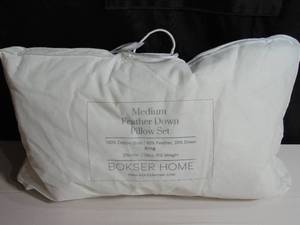 lot 27 image: 2 Pack KingCal King Medium White Duck Feather & Down Bed Pillow  BOKSER HOME