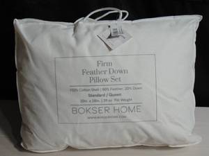 lot 32 image: 2 Pack Firm White Duck Feather & Down Bed Pillow Standard Size  BOKSER HOME