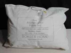 lot 39 image: 2 Pack Soft White Duck Feather & Down Bed Pillow Standard Size  BOKSER HOME