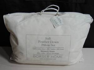 lot 41 image: 2 Pack Soft White Duck Feather & Down Bed Pillow Standard Size  BOKSER HOME