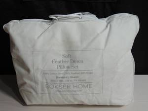 lot 43 image: 2 Pack Soft White Duck Feather & Down Bed Pillow Standard Size  BOKSER HOME