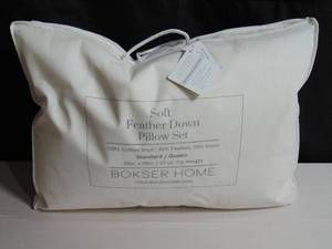 lot 47 image: 2 Pack Soft White Duck Feather & Down Bed Pillow Standard Size  BOKSER HOME