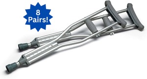 lot 14 image: MSRP $320 New Case of MediChoice Aluminum Crutches  8 Pairs Total  Push-Button Adjustable, Fully Assembled, DurableStrong, Adult Size 52510, Up to 300 lbs Perfect for Medical Facilities, Home Use &amp Rehabilitation