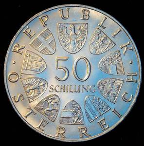 lot 3 image: Uncirculated 1970 Silver Austria 50 Schilling Coin, 300th Anniversary Innsbruck Universitat