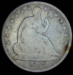 lot 12 image: Better Date 1868-P Seated Liberty Half Dollar, 418k lower mintage - Cleaned