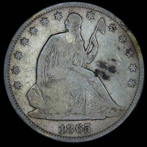 lot 13 image: VGF 1865 Seated Liberty Half Dollar - 511.9K mintage