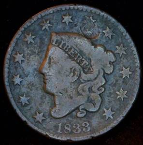 lot 20 image: 1833 Coronet Head Large Cent