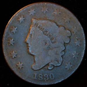 lot 21 image: 1830 Coronet Head Large Cent