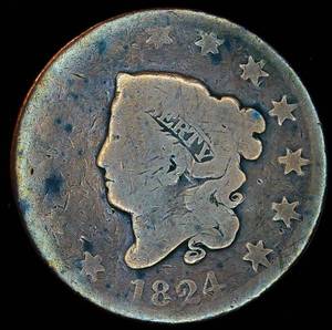lot 22 image: 1824 Coronet Head Large Cent - Polished