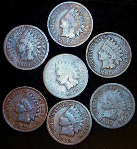 lot 29 image: 1864 and collection of (6) Circulated Indian Head Cents