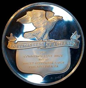 lot 47 image: 1975 Proof Sterling Silver Postmasters of America Commemorative - 200th Anniv - .815oz