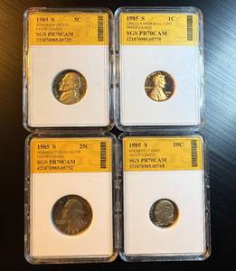 lot 65 image: Collection of (4) PR70CAM 1985-S Coins