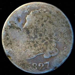 lot 69 image: 1827 Capped Bust Dime, Flat, Original Surfaces, Heavily Worn