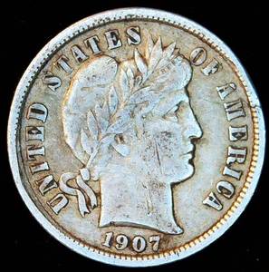 lot 74 image: VFVF 1907 Barber Dime, Die Clash, Original Surfaces