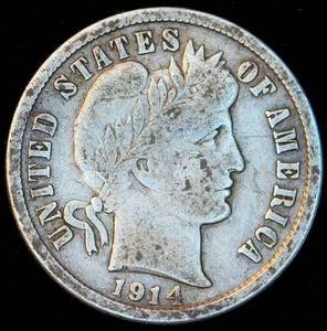 lot 75 image: VF 1914 S Barber Dime, Original Surfaces
