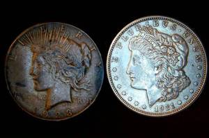 lot 88 image: AUXF or Better Morgan and Piece Dollars (exact coins shown)