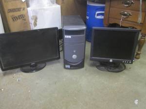 lot 93 image: (G-1) Dell Computer Tower and 2 Mon...
