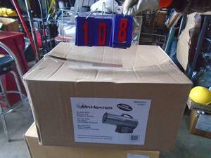 lot 108 image: Mr Heater factory recondition 60000 btu forced air propane heater with hose & regulator. As new. As shown.