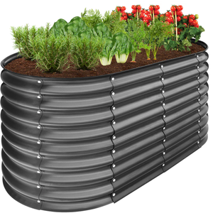 lot 2 image: Outdoor Raised Metal Oval Garden Bed, Planter Box - 4x2x2ft