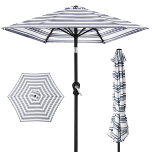 lot 3 image: Outdoor Steel Striped Market Patio Umbrella w Tilt, Crank Lift - 10ft