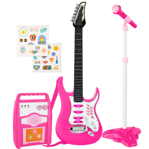 lot 5 image: Kids Electric Guitar Toy Play Set w 6 Songs, Microphone, Amp