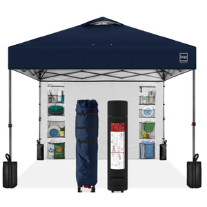 lot 10 image: One-Person Setup Instant Pop Up Canopy w Side Wall, Carrying Case - 10x10ft (Navy Blue)