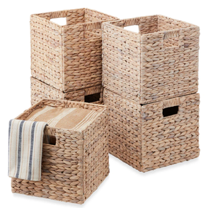 lot 16 image: Set of 5 Collapsible Hyacinth Storage Baskets w Inserts - 13x13in (White)
