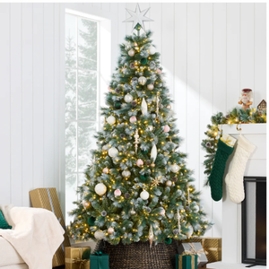 lot 19 image: 9ft Pre-Lit Frosted Artificial Scotch Pine Christmas Tree w Micro LED Lights