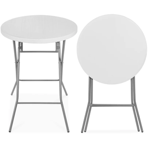 lot 21 image: Bar Height Folding Table Indoor Outdoor Accessory w Thick Table Top - 32in (White)