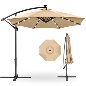 lot 23 image: Solar LED Offset Hanging Patio Umbrella w Crank Tilt Adjustment - 10ft (Sand)