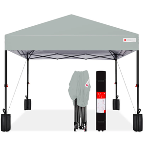 lot 26 image: One-Person Setup Instant Pop Up Canopy w Case, 4 Weight Bags - 12x12ft (Silver)