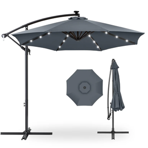 lot 29 image: Solar LED Offset Hanging Patio Umbrella w Crank Tilt Adjustment - 10ft (Slate)