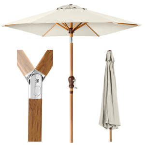 lot 32 image: Outdoor Woodgrain Pattern Patio Umbrella Decoration w Tilt, Crank - 10ft (Ivory)