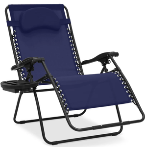 lot 79 image: Oversized Reclining Zero Gravity Chair Lounger w Cup Holder, Pillow (Navy)